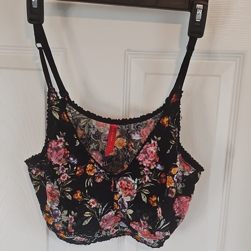 Ruby Ribbon Floral Print Bra - Black and Pink
